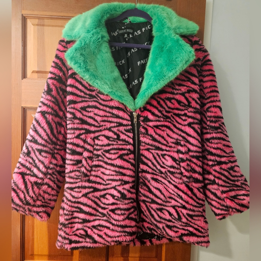 Neon Faux Fur Zebra Jacket